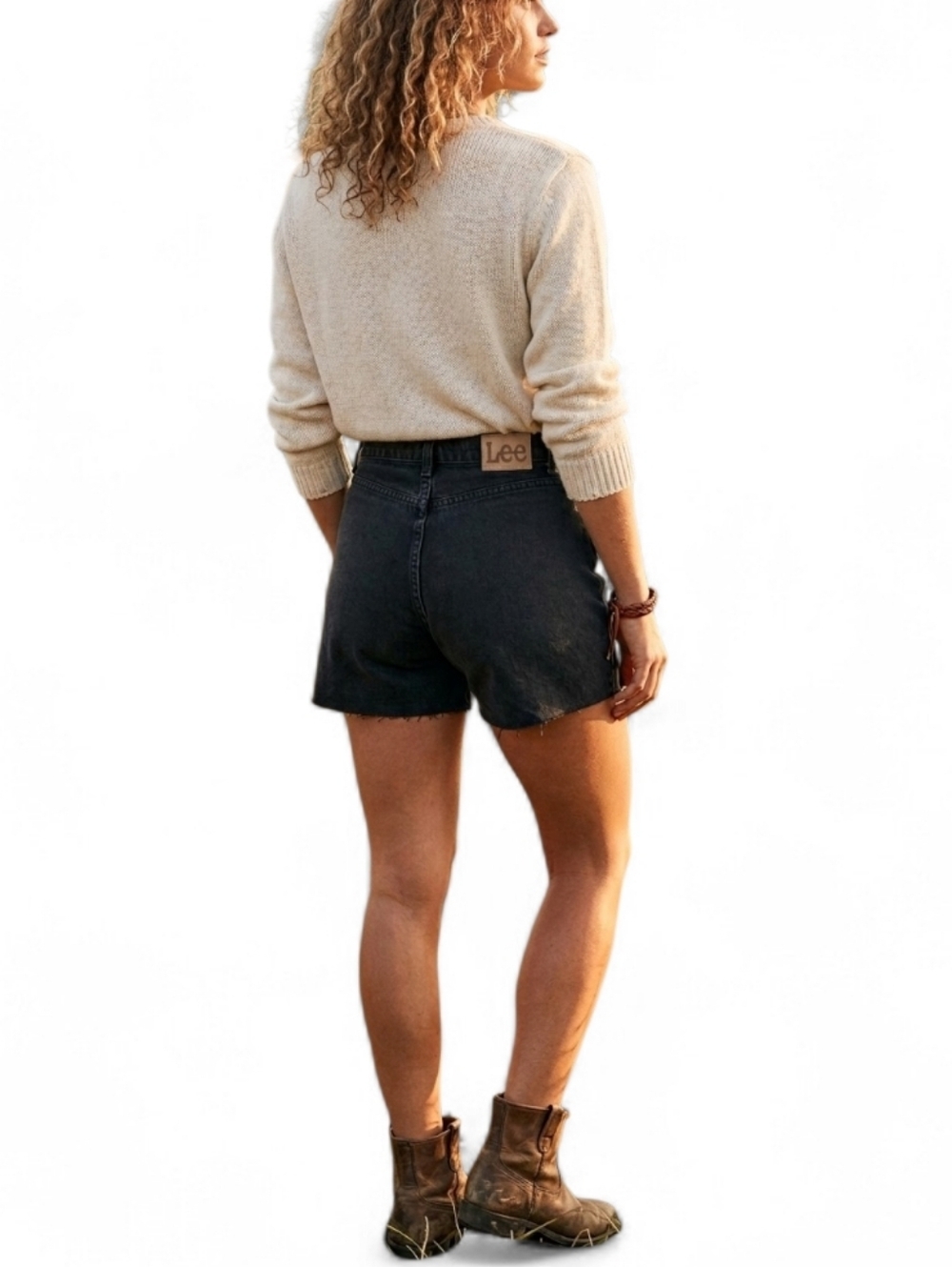 Vintage Lee High Waisted Cut Off Denim Shorts Black Size 32